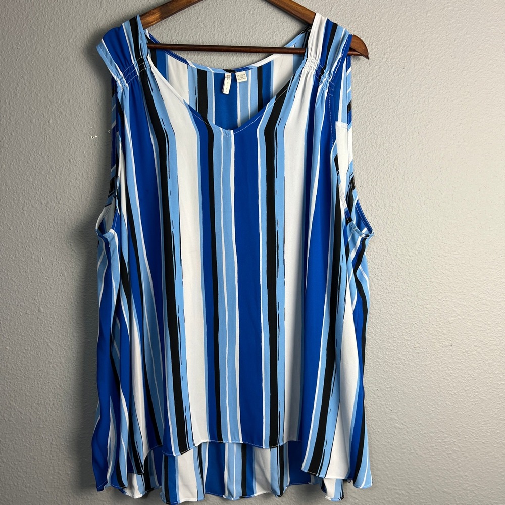 Cato Striped Nautical Tank Top Sleeveless Casual Blue White Plus Size 26/28W
